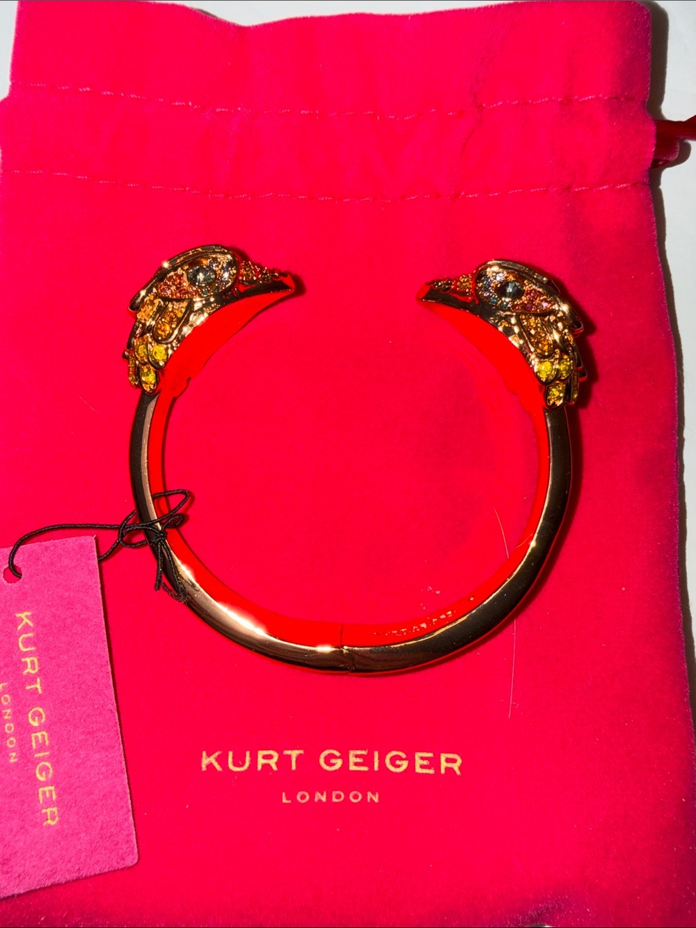 Kurt Geiger London Gold-Tone Rainbow pave Signature Eagle Cuff - Picture 3 of 6
